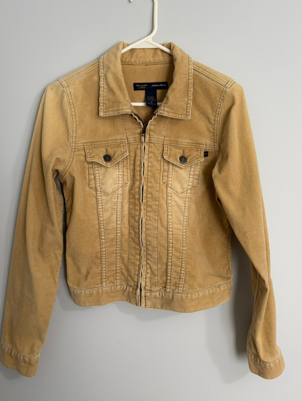 Vintage Abercrombie & Fitch Women Small Full Zip Tan Corduroy Jacket Y2K